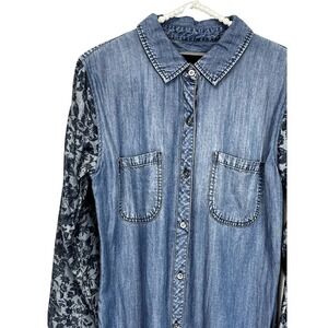 Rails Chambray Button Down with Floral Detailing SZ S